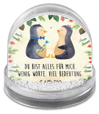 Produktbild von Mr. & Mrs. Panda Schneekugel Weihnachten Pinguin Pärchen - Naturpapier - Geschenk, Hochzeitstag, Liebe, Weihnachts, Hochzeit, Dekokugel, dekoartikel, schnee kugel