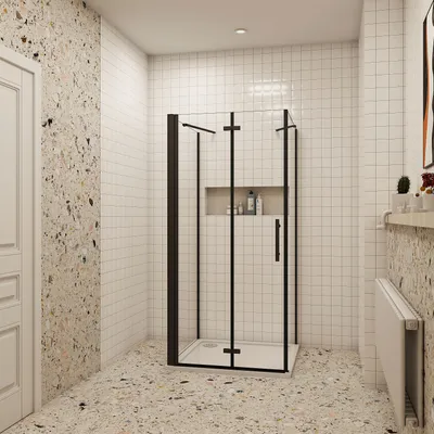 Produktbild von U-Duschkabine Schwarz Falttür 70x195cm U-FORM Duschkabine Drehtür Duschabtrennung mit 90x90x195cm Seitenwand