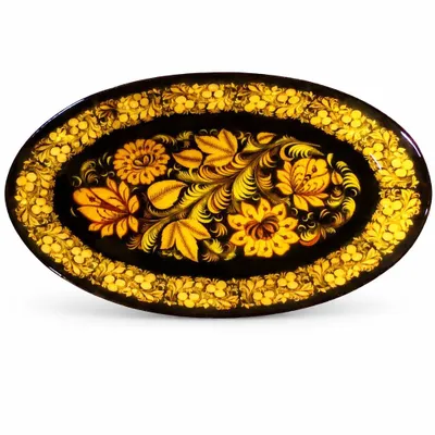 Produktbild von Servierplatte-Oval 24,5x15x2 cm Glas Goldenes Chochloma