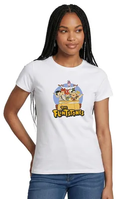 Produktbild von Spreadshirt The Flintstones Charaktere Zusammen Im Auto Frauen T-Shirt, M, Weiß