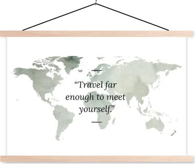 Produktbild von MuchoWow® Textilposter Weltkarte - Aquarell - Zitate 60x40 cm mit holzfarbenen Rahmen - Bilder