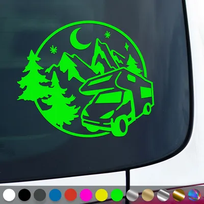 Produktbild von PantherPixel Wohnmobil Aufkleber Wohnwagen Bus Reisen Camping Berge Sticker Auto Geschenkidee Farbe Neon-Grün