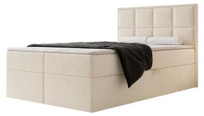 Produktbild von Boxspringbett TIOLI 120x200 Paneel-Optik Bettkasten Bonellmatratze Bouclé Beige