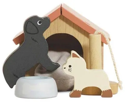 Produktbild von Holzspielset für Haustiere mit Hunde- und Katzenfiguren - Naturfarben