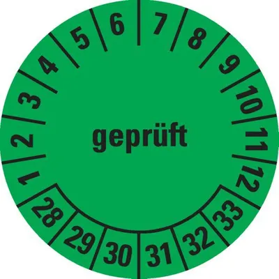 Produktbild von Dreifke® Prüfplakette  28-33, grün, Dokumentenfolie, selbstklebend, Ø ...