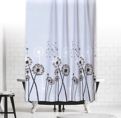 Produktbild von Textil Duschvorhang Pusteblume 120x200 cm grau schwarz weiss Gardine Blumen inkl. Duschvorhangringe