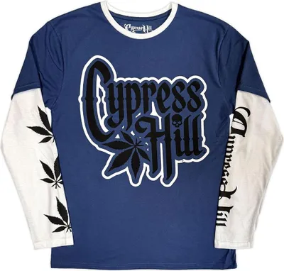 Imagen del producto de Camiseta Cypress Hill para hombre/mujer, uni, de manga larga y diseño a capas, modelo RO14777 (talla L), color azul vaquero/blanco