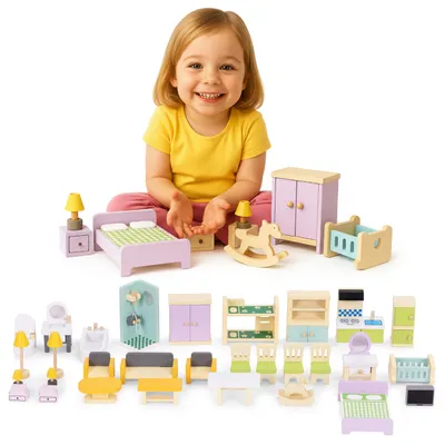 Produktbild von Holzmöbel für Puppenhäuser, Zubehör-Set, 30 Teile