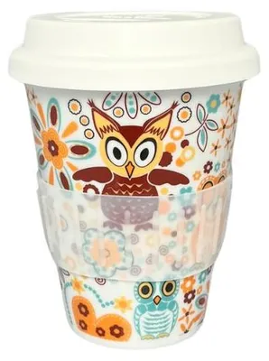 Produktbild von Český porcelán, a.s., Dubí Becher zum Mitnehmen, 310 ml, Eulen, Porzellan Dubí