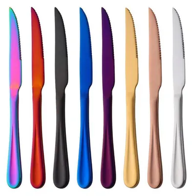 Produktbild von Tafelmesser Set 8 Farben mit Wellenschliff Edelstahl 22,8 cm