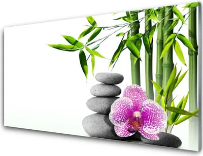 Produktbild von Acrylglasbilder 100x50 Wandbild Druck Bambusrohr Blume Steine Pflanzen