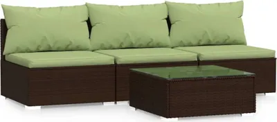 Image de set de jardin lounge 4 pièces avec coussins Marron Poly Rattan
