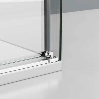 Produktbild von Eckdusche mit Schiebetür Soft-Close DX906 FLEX - 8 mm Nano Echtglas - Chrom - Breite wählbar, Breite Schiebetür-Element:110 cm, Breite Seitenwand:90cm