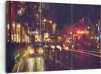 Produktbild von Bild auf Leinwand - Leinwandbild - Stadt Nacht Straße - 105x70cm - Wand Bild - Wanddeko - Leinwanddruck - Bilder - Kunstdruck - Wanddekoration - Leinwand bilder - Wandkunst - CE105x70-3762