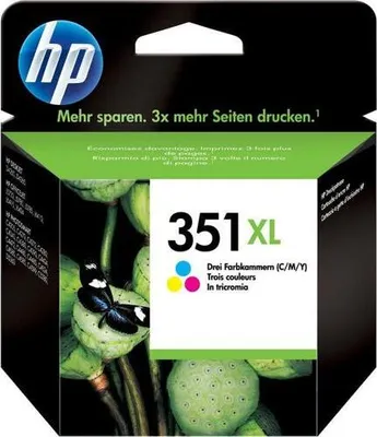 The image shows the packaging of an HP ink cartridge.