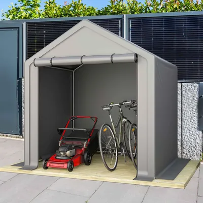 Produktbild von Geräteschuppen 190 x 170 x 200 cm, Fahrradgarage mit Rolltor, Wetterfestes Lagerzelt aus Stahl und PE für Fahrräder, Motorräder, Gartengeräte