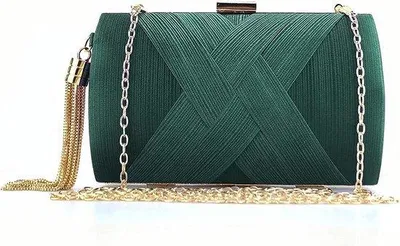 Produktbild von Unyqoos® Satin-Abendclutch mit Quaste – elegante Abendtasche, goldene Schulterkette, Polyester-Futter, als Clutch/Schulter- oder Crossbody, ca. 6,9×2,7×10,3 inch
