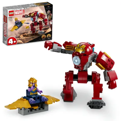 Zdjęcie produktu dla LEGO 76263 Marvel Hulkbuster Iron Mana vs. Thanos, zabawka dla dzieci 4+ wzorowana na filmie Avengers: Wojna bez granic, zestaw z mechem superbohatera do zbudowania, samolotem i 2 minifigurkami