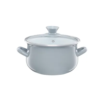 Produktbild von Kochtopf emailliert mit Deckel Pyza Suppentopf Gemüsetopf grau 14 cm 1,25 L EMALIA OLKUSZ
