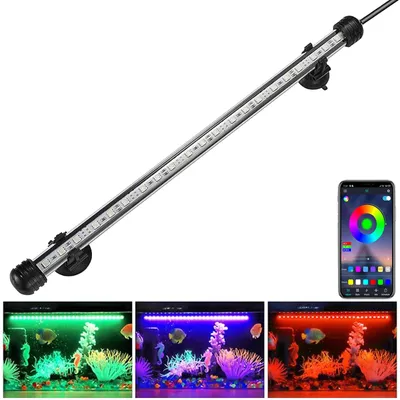 Produktbild von ROSNEK Aquarienlampe RGB LED 38cm, IP68 wasserdicht, Unterwasser, Bluetooth App & Fernbedienung, Timer, Acryl, für Süß- & Salzwasser, Musiksynchronisation, 1-100% stufenlos dimmbar