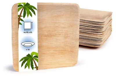 Produktbild von Palmblattgeschirr aus hochwertigen Materialien I 50 Stück rechteckige Palmblatt Teller 25 x 25 cm I biologisch abbaubares Einweggeschirr für Partys