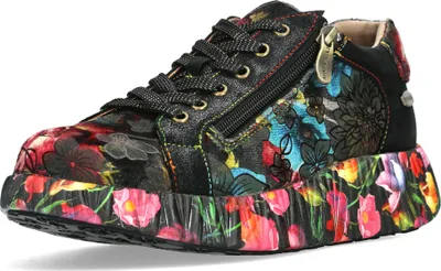 Produktbild von Laura Vita Damen Sneaker Slipper mit Blumenmuster und Plateausohle Nikito 04, Größe:38 EU, Farbe:Schwarz