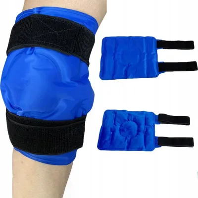Produktbild von Knie- und Waden-Eispack - Gel-Kühl- und Wärmekompresse - Wiederverwendbar - Verstellbarer Riemen - Blau