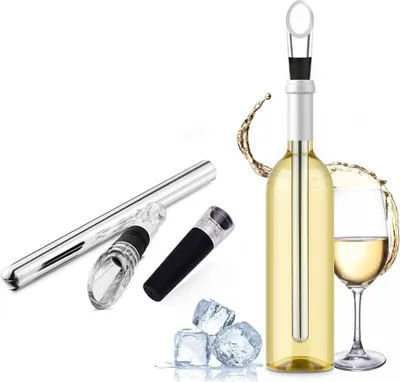 Produktbild von Weinkühlstab aus Edelstahl, Weinkühler Set 3 in 1 inkl. Flaschenkühler und Ausgießer, Flaschenverschluss, perfektes Weinzubehör Geschenk