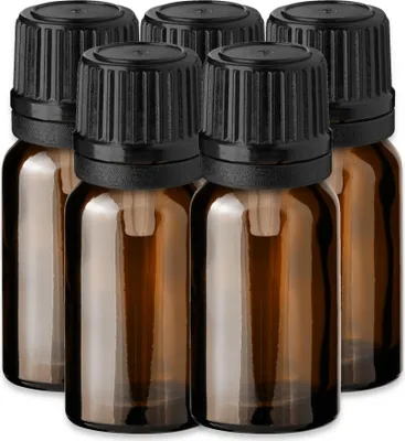 Produktbild von 5x Glasflasche Braun 10 ml mit Schwarzem Tropfer Kosmetikflasche