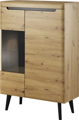 Produktbild von Vitrine Vitrinenschrank Beistellschrank NORDIC 05 eiche artisan / schwarz