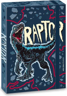 Produktbild von ARS UNA Heftbox A5, Sammel- Heftmappe für Schulranzen, mit Gummiband und Innenklappen, Raptor - Dino T-Rex, grau-rot, für Jungen