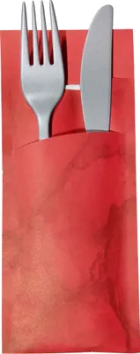 Produktbild von 520 Bestecktaschen mit Serviette rot marmoriert 20 cm