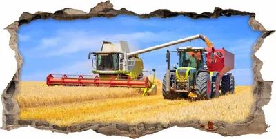 Produktbild von 134 Wandtattoo Mähdrescher und Traktor - Loch in der Wand - Größe 750 x 380 mm