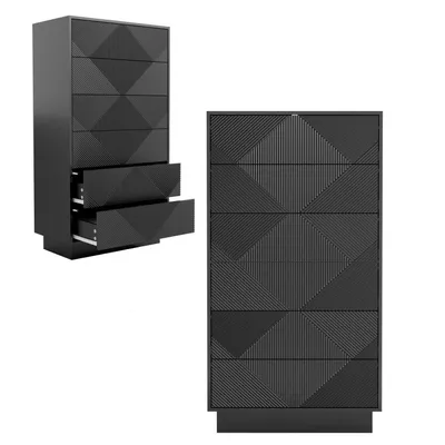 Immagine prodotto di Comodino con 6 cassetti a sistema di apertura push-to-open, dimensioni 60x33,5x111 cm, colore nero