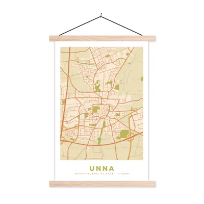 Produktbild von MuchoWow® Textilposter Unna - Vintage - Karte - Stadtplan - Grundriss 60x90 cm mit holzfarbenen Rahmen - Textil