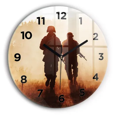 Produktbild von Wallfluent Große Wanduhr – Stilles Quarzuhrwerk - Uhr Dekoration Wohnzimmer Schlafzimmer Küche - Zifferblatt - schwarze Zeiger - 60 cm - Soldaten