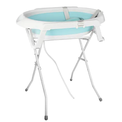 Produktbild von Babybadewanne mit Ständer 80cm Faltbar Baby Badewanne mit Kissen Grün
