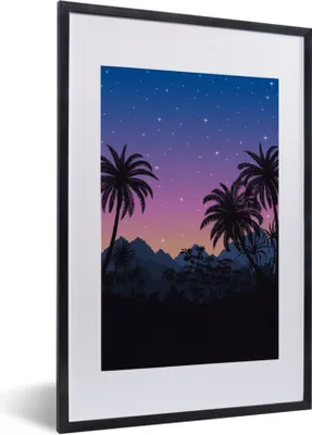 Produktbild von MuchoWow® MuchoWow® Gerahmtes Poster Palme - Berg - Nacht 40x60 cm - Poster mit zchwarzem Bilderrahmen - Poster in Rahmen