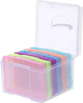Produktbild von Foto-Organizer box mit 6 Farbig Trennwänden,Transparent Aktenhalter,Aufbewahrungsbox für Grußkarten zur Bildanzeige im Büro