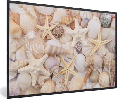 Produktbild von MuchoWow® Gerahmtes Poster Seestern - Muscheln - Strand - Sommer 90x60 cm - Poster mit Schwarzem Bilderrahmen Wandposter Rahmen Foto Bilder - Fotorahmen - Foto-Plakat