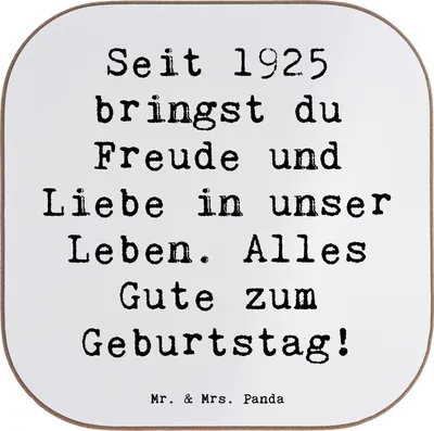 Produktbild von Mr. & Mrs. Panda Untersetzer Glas Spruch 1925 Geburtstag Freude - Weiß - Geschenk, Geburtstagsgeschenk für Jahrgang, zum, Erinnerungen, Geburtsjahr, Glückwunsch, Coaster