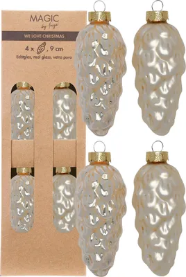 Produktbild von Christbaumschmuck Zapfen 9cm Glas 4 Stück - Champagne