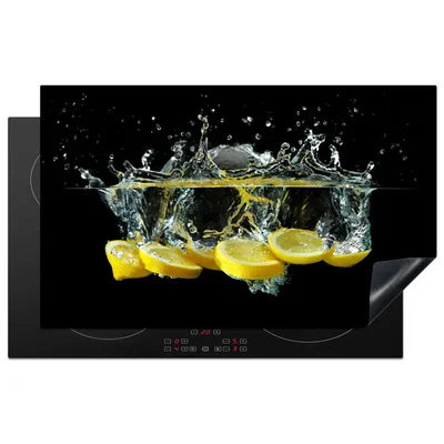 Produktbild von KitchenYeah© Herdabdeckplatte Zitrone - Frucht - Gelb - Stilleben - Wasser , 83x51cm, Küche Deko, Glaskeramikkochfeld Herdabdeckung, Abdeckplatte fùr Kochfeld
