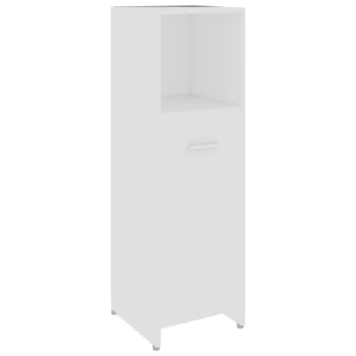 A white tall cabinet with a drawer and an open shelf.