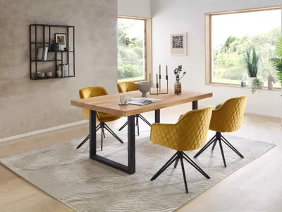 Produktbild von Essgruppe CAPRI-U Esstisch Eiche massiv geölt, 4 Stühle in gold