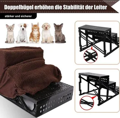 Produktbild von Famanu Hundetreppe mit Plüschbezug - waschbar, abnehmbar, für kleine Hunde und Katzen