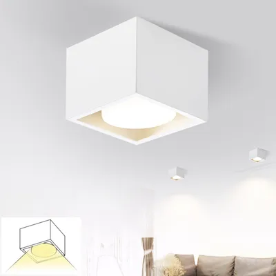 Produktbild von ZMH Deckenstrahler, Weiß, Eckig, Aufputz, Schwenkbar, 5W, Warmweiß, GX53 LED austauschbar, blendfrei, flimmerfrei, Eisen, Aluminium, für Wohnzimmer, Schlafzimmer, Küche, Flur, Büro.