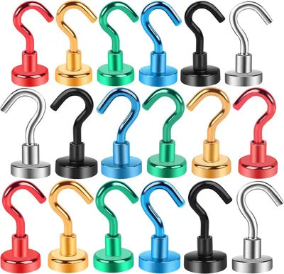 Produktbild von Magnetische Haken - starke Neodymium Haken - 18 Stück - 6 Farben