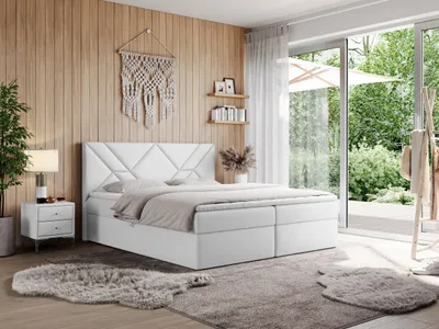 Produktbild von MKS MEBLE Boxspringbett 120x200 mit Matratze H3 und Bettkasten, Doppelbett Bett mit Stauraum und Topper, Polsterbett 120x200 mit Kopfteil - NEOMI - Weiß Kunstleder - H3
