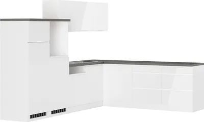 Produktbild von Winkelküche 300/240 cm in Hochglanz weiß, Arbeitsplatte Betonoptik MARSEILLE-03